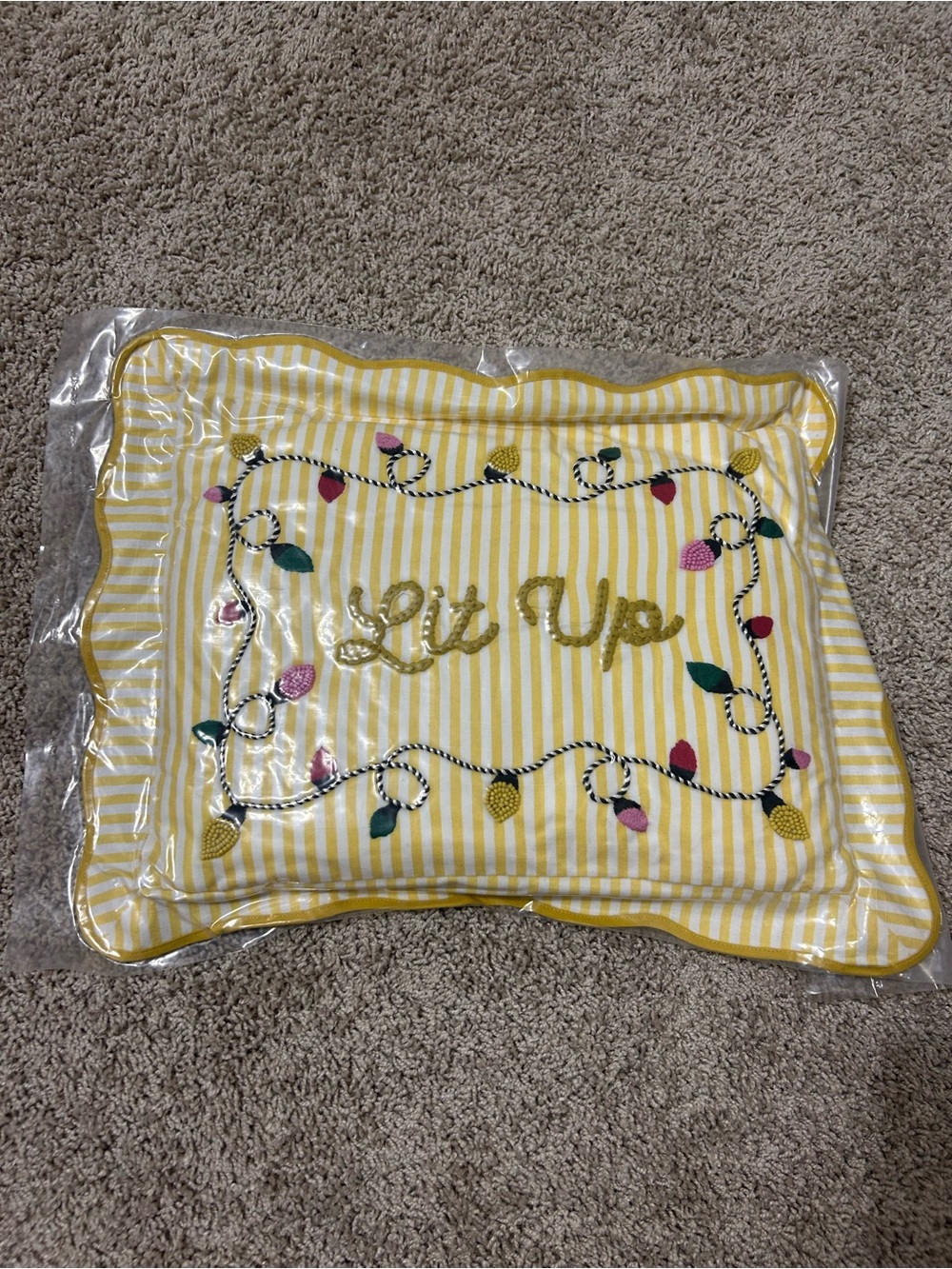 NWT Anthropologie Lit Up Embroidered Holiday Cotton Pillow Viral - Picture 5 of 6